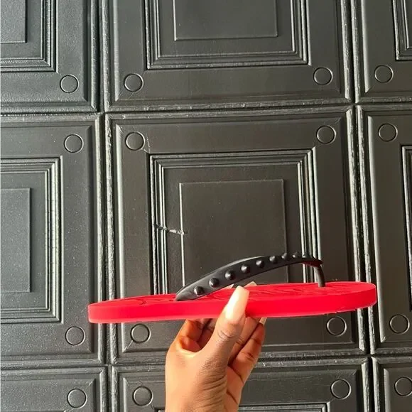 Christian Louboutin Red and Black Sandals - Picture 1 of 6